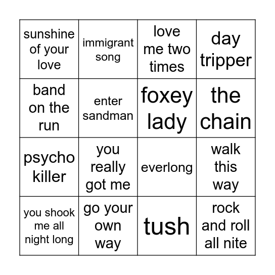 rock vol. I Bingo Card