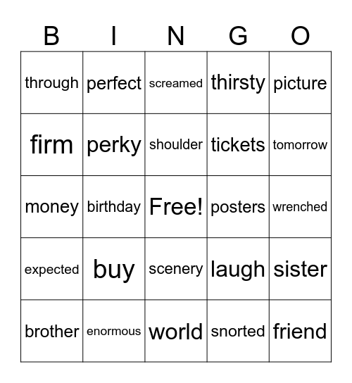 2nd Grade Bingo Card