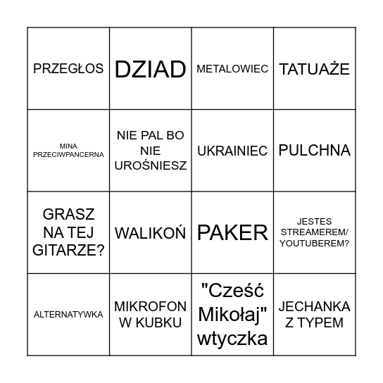 BINGO Z OME Bingo Card