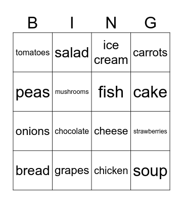 NEA 2 Unit 6 FOOD Bingo Card