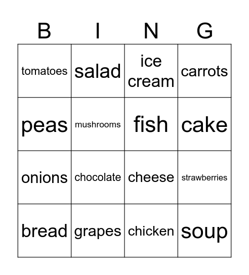 NEA 2 Unit 6 FOOD Bingo Card
