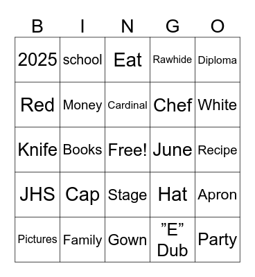 Graduation Bingo Card