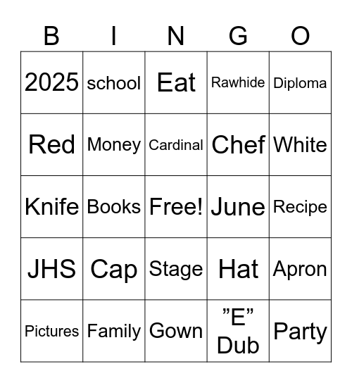 Graduation Bingo Card