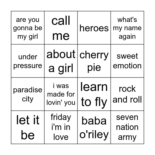 rock vol. II Bingo Card