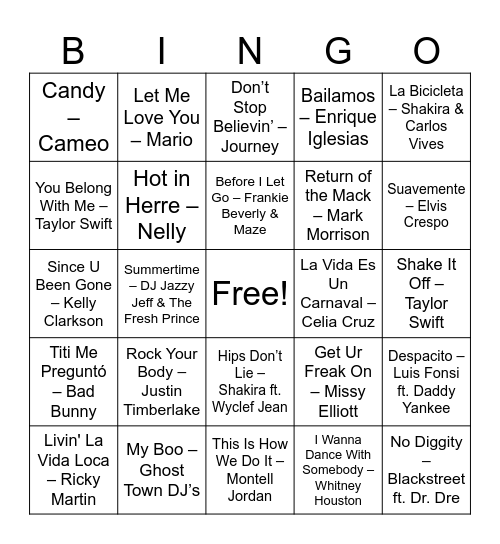 Vacation Bingo Card