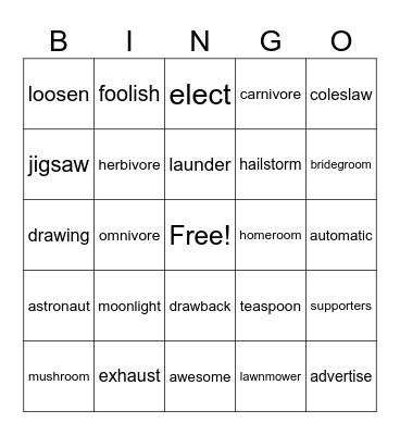 4th Grade Bingo Card
