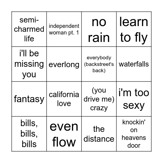 90s vol. II Bingo Card