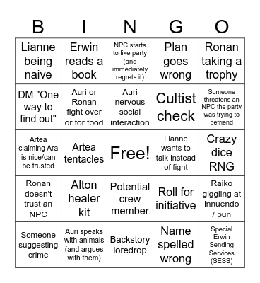Eseron Bingo Card