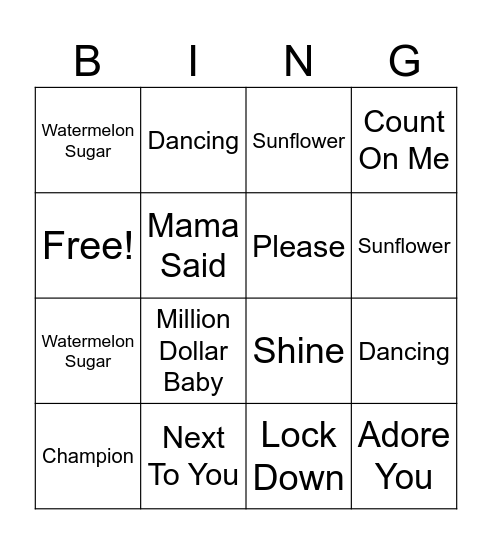 Mr. Parks Music Bingo Card