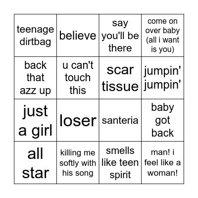 90s vol. I Bingo Card