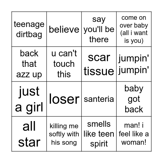 90s vol. I Bingo Card