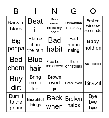 Letter B Bingo Card