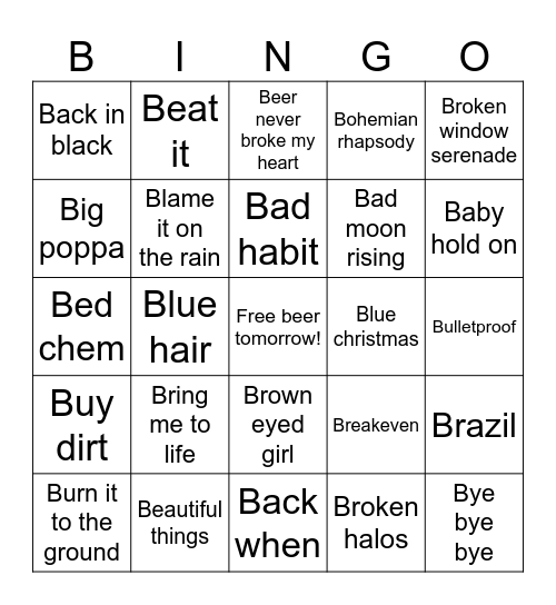 Letter B Bingo Card