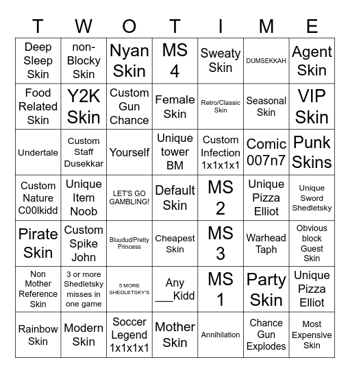 Forsaken Bingo Card