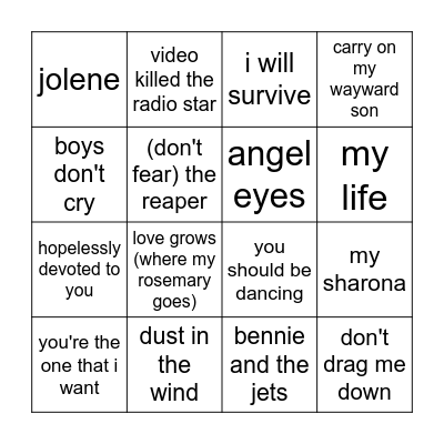 70s vol. I Bingo Card