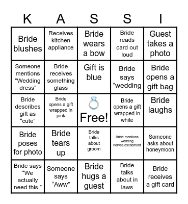 Bridal Shower Bingo Card