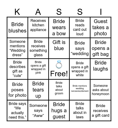 Bridal Shower Bingo Card