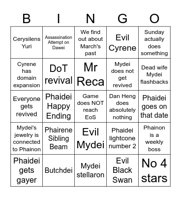 3.3-3.7 HSR Bingo Card