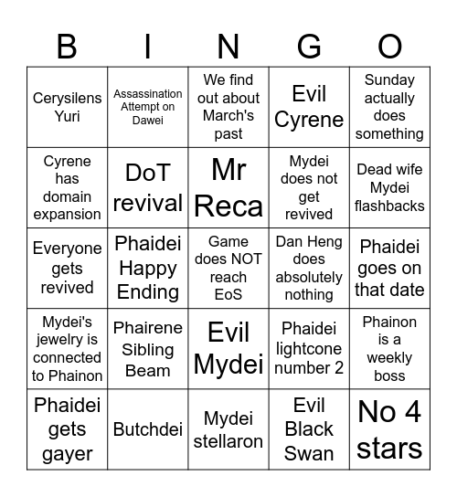 3.3-3.7 HSR Bingo Card