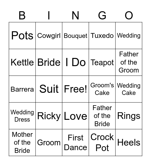 Amor's Bridal Shower Bingo Card