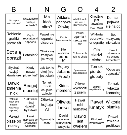 Chivasiarnia Administration Moment Bingo Card