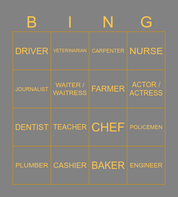 PROFESSIONS ENGLISH Bingo Card