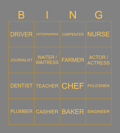 PROFESSIONS ENGLISH Bingo Card