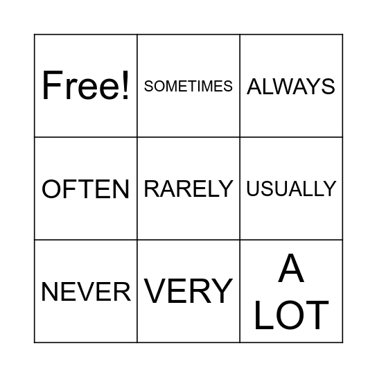 Adverbs of Frequency Bingo Card