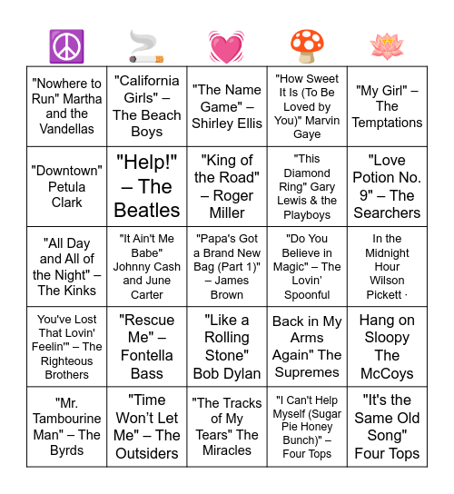 1965 - 60 YEARS AGO Bingo Card