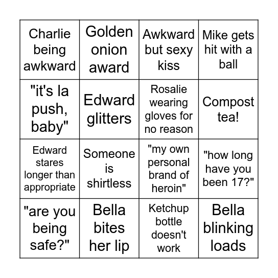 Twilight Bingo Card