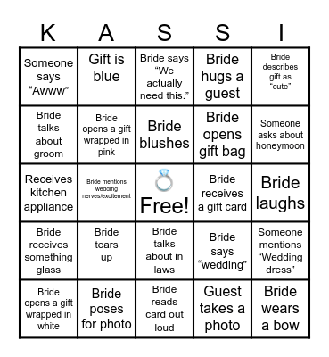 Bridal Shower Bingo Card
