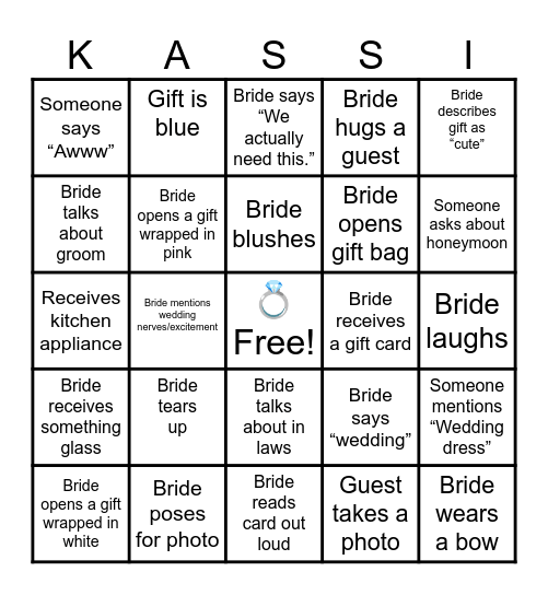 Bridal Shower Bingo Card