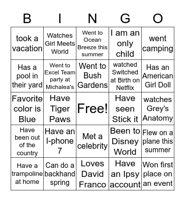 Excel Fun facts Bingo Card