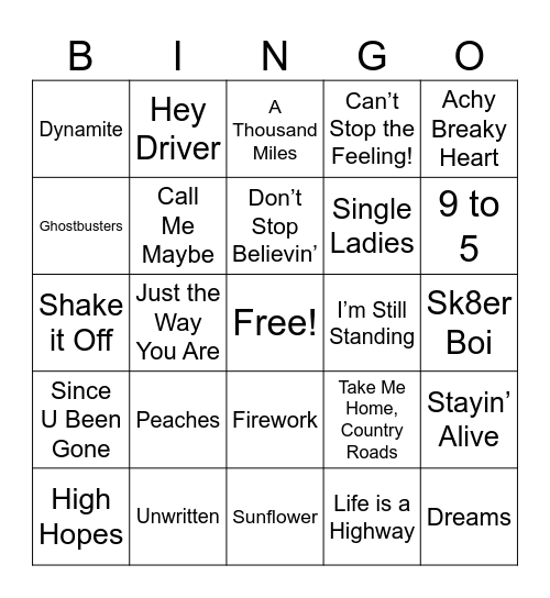 Music Bingo Card