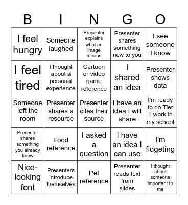 First Things First Bingo Card