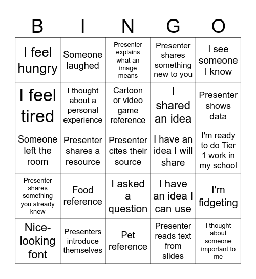 First Things First Bingo Card