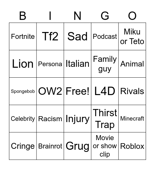 Untitled Bingo Card