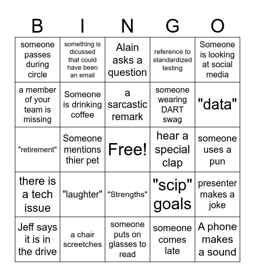DART BINGO Card