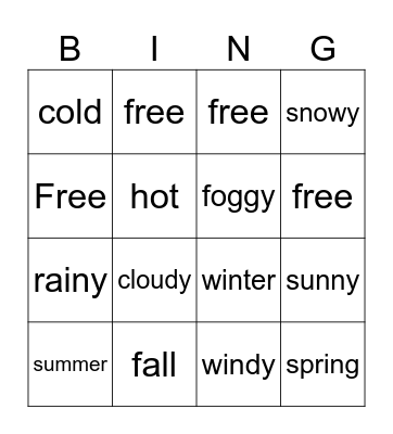 Seasons & Weather Bingo Card