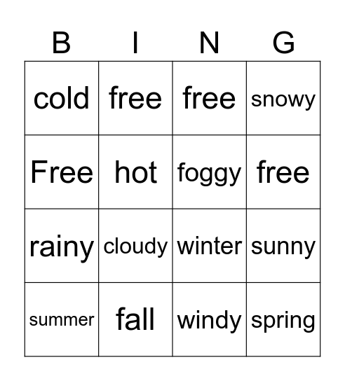 Seasons & Weather Bingo Card