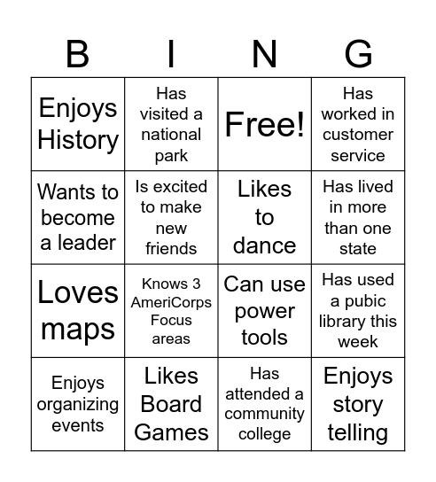 Human Bingo Card