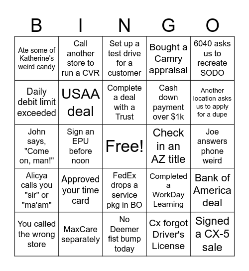 Business Office BINGO Card