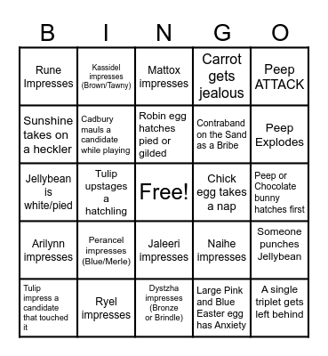 Damahath Hatching Bingo Card
