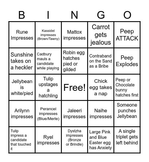 Damahath Hatching Bingo Card