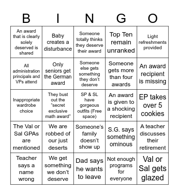 Award Ceremony Bingo Card
