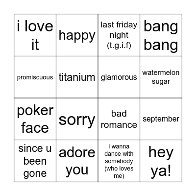 pop vol. I Bingo Card