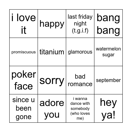 pop vol. I Bingo Card