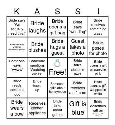 Bridal Shower Bingo Card