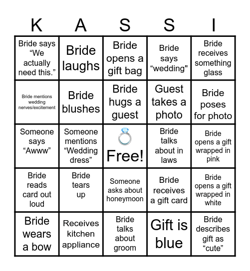 Bridal Shower Bingo Card
