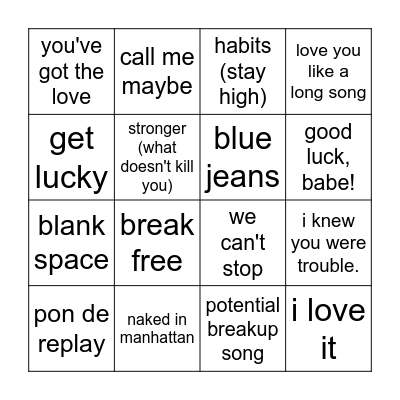 pop vol. II Bingo Card